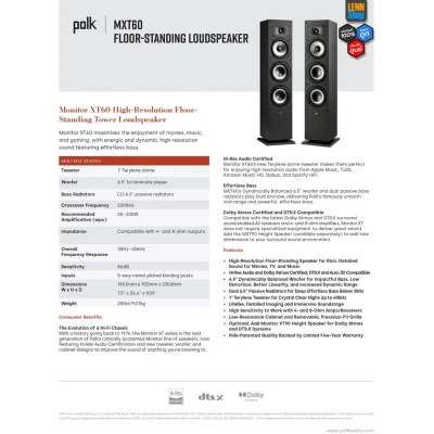 POLK MONITOR XT 60 คู่ (PAIR) FLOOR-STANDING SPEAKER