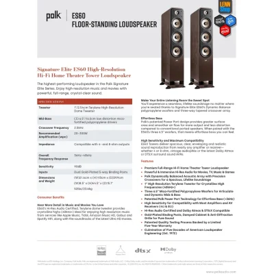 POLK SIGNATURE ELITE ES60 (PAIR) FLOOR-STANDING SPEAKER