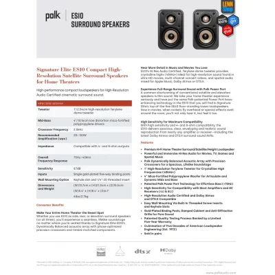 POLK SIGNATURE ELITE ES10 (PAIR) BOOKSHELF SPEAKERS