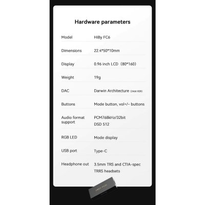 HiBy FC6 DAC/AMP พกพาแบบ R2R รองรับ MQA