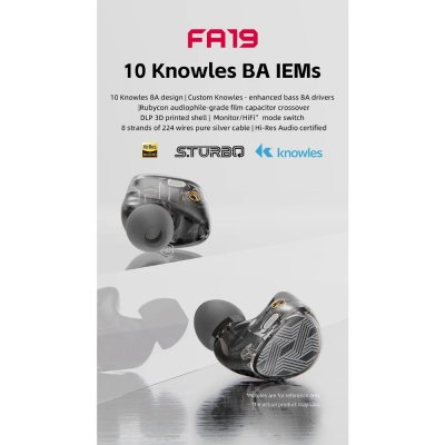 FiiO FA19 หูฟัง IEMs 10 ไดรเวอร์ Knowles BA ระดับ audiophile สายเงินไฮเอนด์ รองรับ Hi-Res