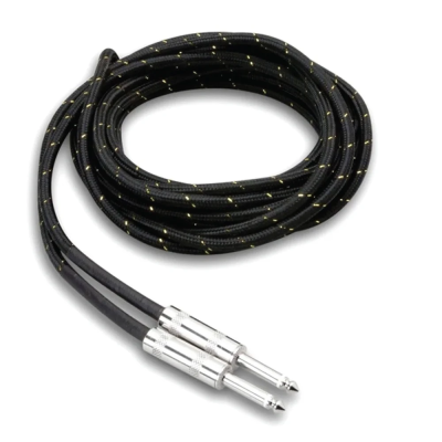 Hosa 3GT-18C4 - Cloth Guitar Cable, Hosa Straight to Same, 18 ft (Black/Gold)
