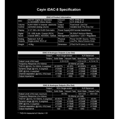 Cayin IDAC-8 DAC แบบไฮบริด ชิป AK4191+AK4499EX, หลอดไตรโอด 6H6b-B ให้เสียงที่ไพเราะ