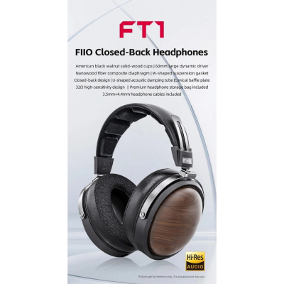 FiiO FT1 หูฟัง Headphones ไดรเวอร์ไดนามิก 60มม. ฝาครอบหูฟังไม้วอลนัทอเมริกัน