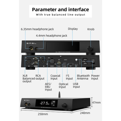 SMSL DL400 DAC/AMP ตั้งโต๊ะ ชิป ESS ES9039MSPRO รองรับ MQA, LDAC, Dual Hi-Res