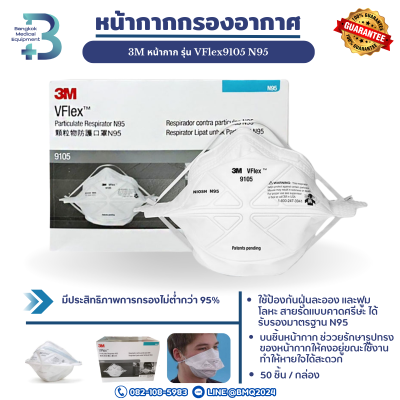 หน้ากากกรองอากาศ 3M หน้ากาก รุ่น VFlex9105 N95