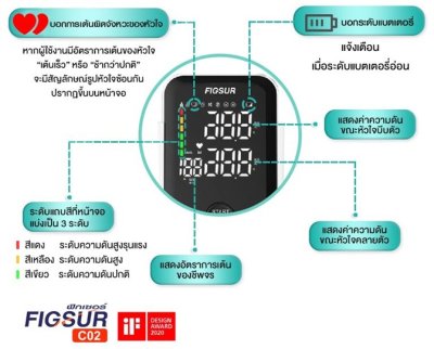 FIGSUR (ฟิกเซอร์) เครื่องวัดความดันโลหิต ชนิดต้นแขน รุ่น C02 (พูดภาษาไทยได้)