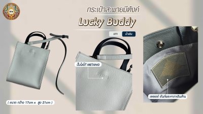 กระเป๋ามีตังค์สะพาย รุ่น Luckybuddy สีเทา-น้ำเงิน