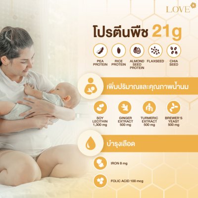 (ซองชงดื่ม) Love Plant Based Protein เลิฟ โปรตีนพืช สูตรแพทย์ รสช็อคโกแลต (Chocolate) สูตรเพิ่มน้ำนม