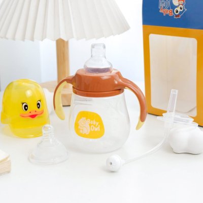 แก้วหัดดื่ม แก้วฝึกดูด กันสำลัก แบบ 3 in 1 ยี่ห้อ Baby Owl