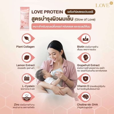 โปรตีนสูตรบำรุง ผิว ผม เล็บ "Glow of Love" รสโยเกิร์ตสตรอว์เบอร์รี่ (Yogurt Strawberry)