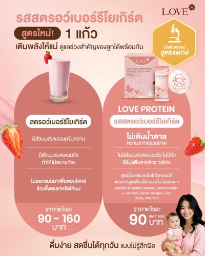 โปรตีนสูตรบำรุง ผิว ผม เล็บ "Glow of Love" รสโยเกิร์ตสตรอว์เบอร์รี่ (Yogurt Strawberry)