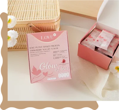 โปรตีนสูตรบำรุง ผิว ผม เล็บ "Glow of Love" รส โยเกิร์ต สตอเบอร์รี่ (Yogurt Strawberry)