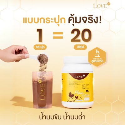 (รูปแบบกระปุก) Love Protein สูตรเพิ่มน้ำนม "Flow of Love" รสช็อกโกแลต (Chocolate)