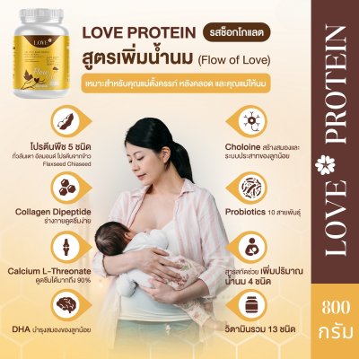 (รูปแบบกระปุก) Love Protein สูตรเพิ่มน้ำนม "Flow of Love" รสช็อกโกแลต (Chocolate)