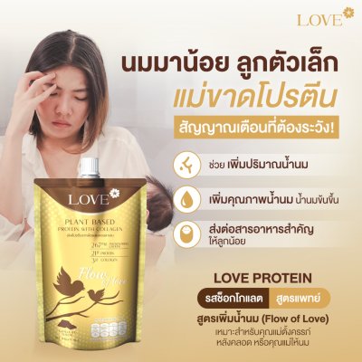 (ซองชงดื่ม) Love Plant Based Protein เลิฟ โปรตีนพืช สูตรแพทย์ รสช็อคโกแลต (Chocolate) สูตรเพิ่มน้ำนม