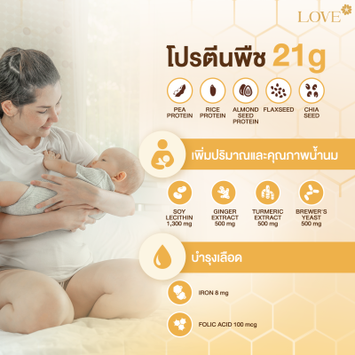 (รูปแบบกระปุก) Love Protein สูตรเพิ่มน้ำนม "Flow of Love" รสช็อกโกแลต (Chocolate)