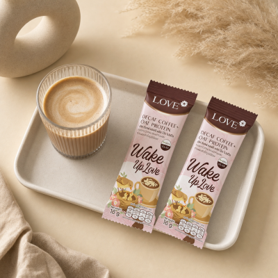 Love Decaf Coffee +Oat Protein (แบบซอง) กาแฟไร้คาเฟอีน ไม่มีน้ำตาล ผสมโปรตีนข้าวโอ๊ต บำรุงน้ำนมคุณแม่