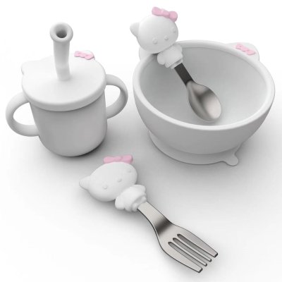 ชุดจานชามเด็ก 5 ชิ้น ชุด Hello Kitty สุดน่ารัก ปลอดภัย ทำความสะอาดง่าย ช่วยให้ทุกมื้อของลูกน้อย สนุก ง่าย และอร่อย