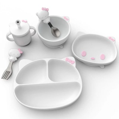 ชุดจานชามเด็ก 5 ชิ้น ชุด Hello Kitty สุดน่ารัก ปลอดภัย ทำความสะอาดง่าย ช่วยให้ทุกมื้อของลูกน้อย สนุก ง่าย และอร่อย