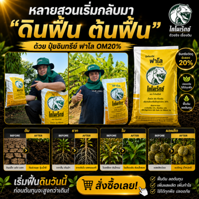 ปุ๋ยอินทรีย์ฟาโล ฟื้นดิน เร่งราก ปรับโครงสร้างดิน สูตร 3T สำหรับทุเรียนและไม้ผล