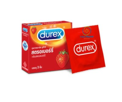 DUREX STRAWBERRY ดูเร็กซ์ สตรอเบอร์รี่ ถุงยางอนามัย 52.5 มม.3ชิ้น