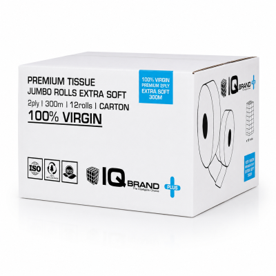 IQ Brand PLUS กระดาษชำระ 300 เมตร หนา 2 ชั้น 12 ม้วน/กล่อง (ขาว-ฟ้า)