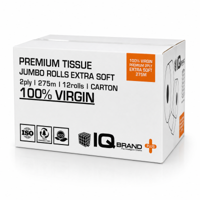 IQ Brand PLUS กระดาษชำระ 275 เมตร หนา 2 ชั้น 12 ม้วน/กล่อง (ขาว-ส้ม)