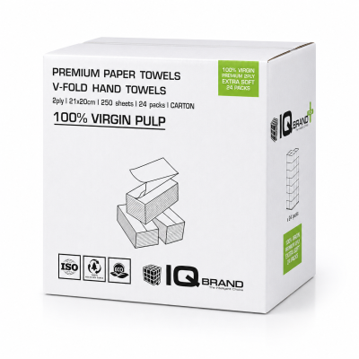 IQ Brand PLUS กระดาษเช็ดมือ (250 แผ่น x 24 ห่อ) / กล่อง