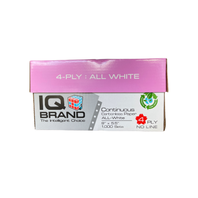 กระดาษต่อเนื่องเคมีขาว 4 ชั้น 9x5.5 นิ้ว / IQ Brand 1000 ชุด