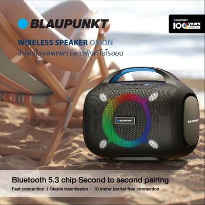 BLAUPUNKT ORION ลำโพงบลูทูธพกพา 80 วัตต์ มาพร้อมไมค์ลอยคู่ แบตเตอรี่10000mAh กันน้ำ IPX5