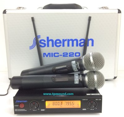 SHERMAN MIC-220 ไมโครโฟนไร้สาย ไมค์ลอยถือคู่ UHF