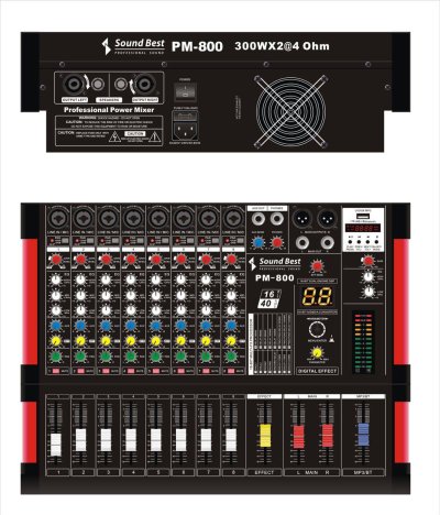 SOUNDBEST PM 800 เพาเวอร์มิกเซอร์สเตอริโอ 8 ชาแนล 300Wx2 @4 Ohm เอฟเฟคแท้ในตัว