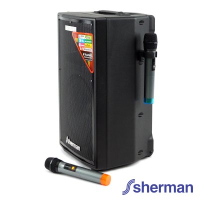 SHERMAN APS-111 ลำโพงล้อลากเคลื่อนที่ 10 นิ้ว พร้อมไมค์ลอยคู่ กำลัง 60W