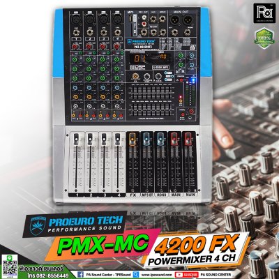 PROEUROTECH PMX-MC4200FX เพาเวอร์มิกเซอร์สเตอริโอ 4อินพุท 200W ดิจิตอลเอฟเฟค99DSP USB/Bluetooth