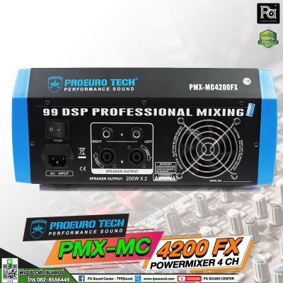 PROEUROTECH PMX-MC4200FX เพาเวอร์มิกเซอร์สเตอริโอ 4อินพุท 200W ดิจิตอลเอฟเฟค99DSP USB/Bluetooth