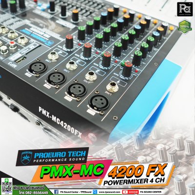 PROEUROTECH PMX-MC4200FX เพาเวอร์มิกเซอร์สเตอริโอ 4อินพุท 200W ดิจิตอลเอฟเฟค99DSP USB/Bluetooth