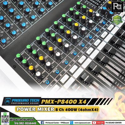 PROEUROTECH PMX-P8400X4 เพาวเวอร์มิกเซอร์สเตอริโอ 8 ชาแนล 400 วัตต์ เอฟเฟกต์แท้24DSP USB/MP3/Bluetooth