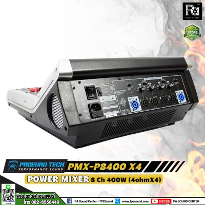 PROEUROTECH PMX-P8400X4 เพาวเวอร์มิกเซอร์สเตอริโอ 8 ชาแนล 400 วัตต์ เอฟเฟกต์แท้24DSP USB/MP3/Bluetooth