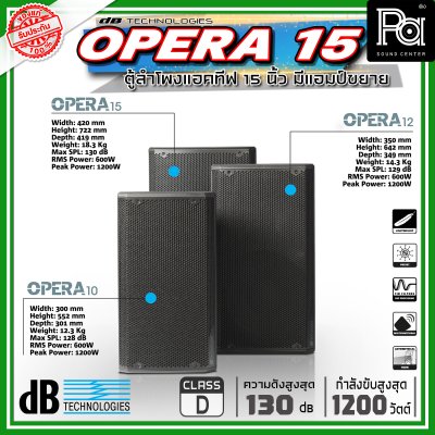 dBTechnologies OPERA 15 ตู้ลำโพงขนาด 15 นิ้ว 2 ทาง กำลังขับสูงสุด 1200 วัตต์ มีแอมป์ในตัว