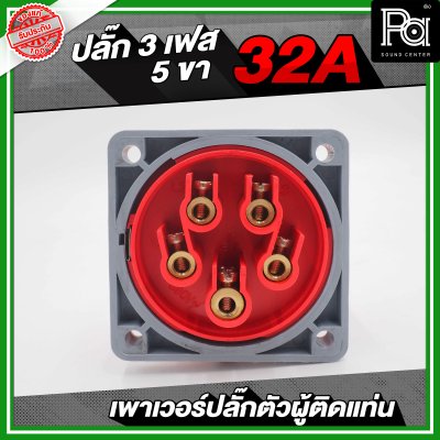 เพาเวอร์ปลั๊ก 3 เฟส 5 ขา 32 A ตัวผู้ติดแท่น