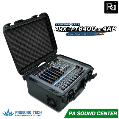 PROEURO TECH PMX-PT8400 x 4AB เพาเวอร์มิกเซอร์ 4Ch x 400 วัตต์ มีครอสในตัว มาพร้อมกล่องแร็คเก็บอย่างดี