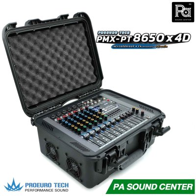PROEURO TECH PMX-PT8650 x 4D เพาเวอร์มิกเซอร์ 4Ch x 650 วัตต์ มีครอสในตัว มาพร้อมกล่องแร็คเก็บอย่างดี