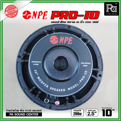 NPE PRO-10 ดอกลำโพงขนาด 10 นิ้ว กำลังขับ 200 วัตต์ ที่ 8 โอห์ม โครงหล่อ ดอกลำโพงเสียงเบส ขับแน่นๆ