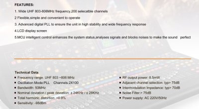 DE ACOUSTICS KH-500 ไมโครโฟนไร้สาย ไมค์ลอยถือคู่ ปรับความถี่ได้ 4 เสา