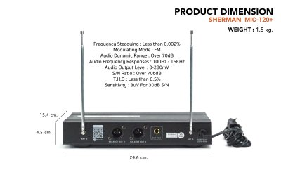 SHERMAN MIC-120+ ไมโครโฟนไร้สาย ความถี่ต่ำ VHF