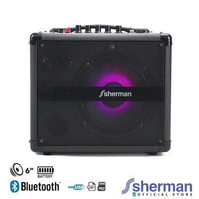 SHERMAN APS-107 ลำโพงกระเป๋าหิ้วพร้อมไมค์ลอย สีดำ