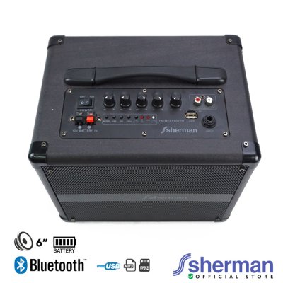 SHERMAN APS-107 ลำโพงกระเป๋าหิ้วพร้อมไมค์ลอย สีดำ