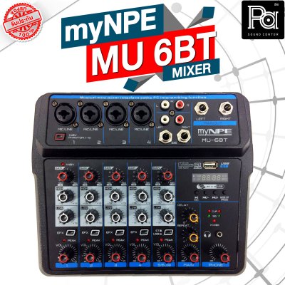 myNPE MU-6BT มิกเซอร์ขนาดเล็ก 6 ชาแนล ไมค์ 4 ช่อง มีเอฟเฟคสำหรับเสียงร้อง Bluetooth