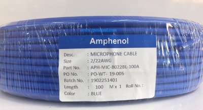 AMPHENOL APH-MIC-B022BL สายชีลด์สเตอริโอ 2C 22AWG Blue 100A